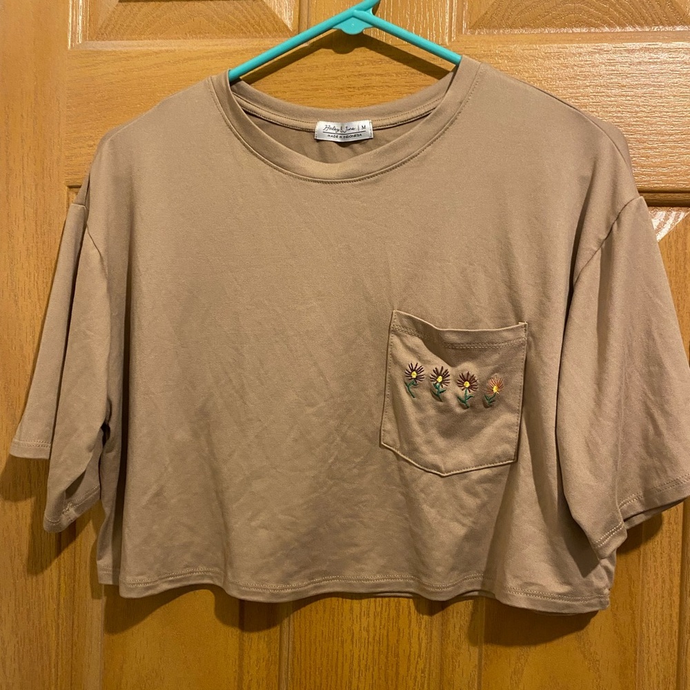 Embroidered Tan Crop Top